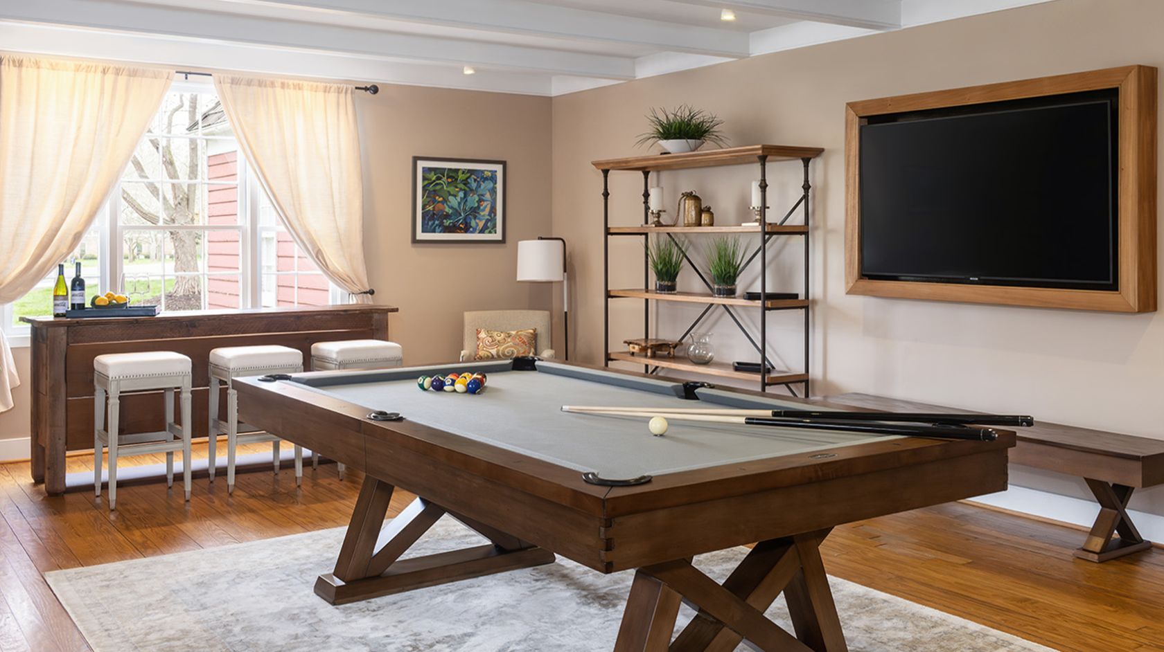 A Pool Table In A Room